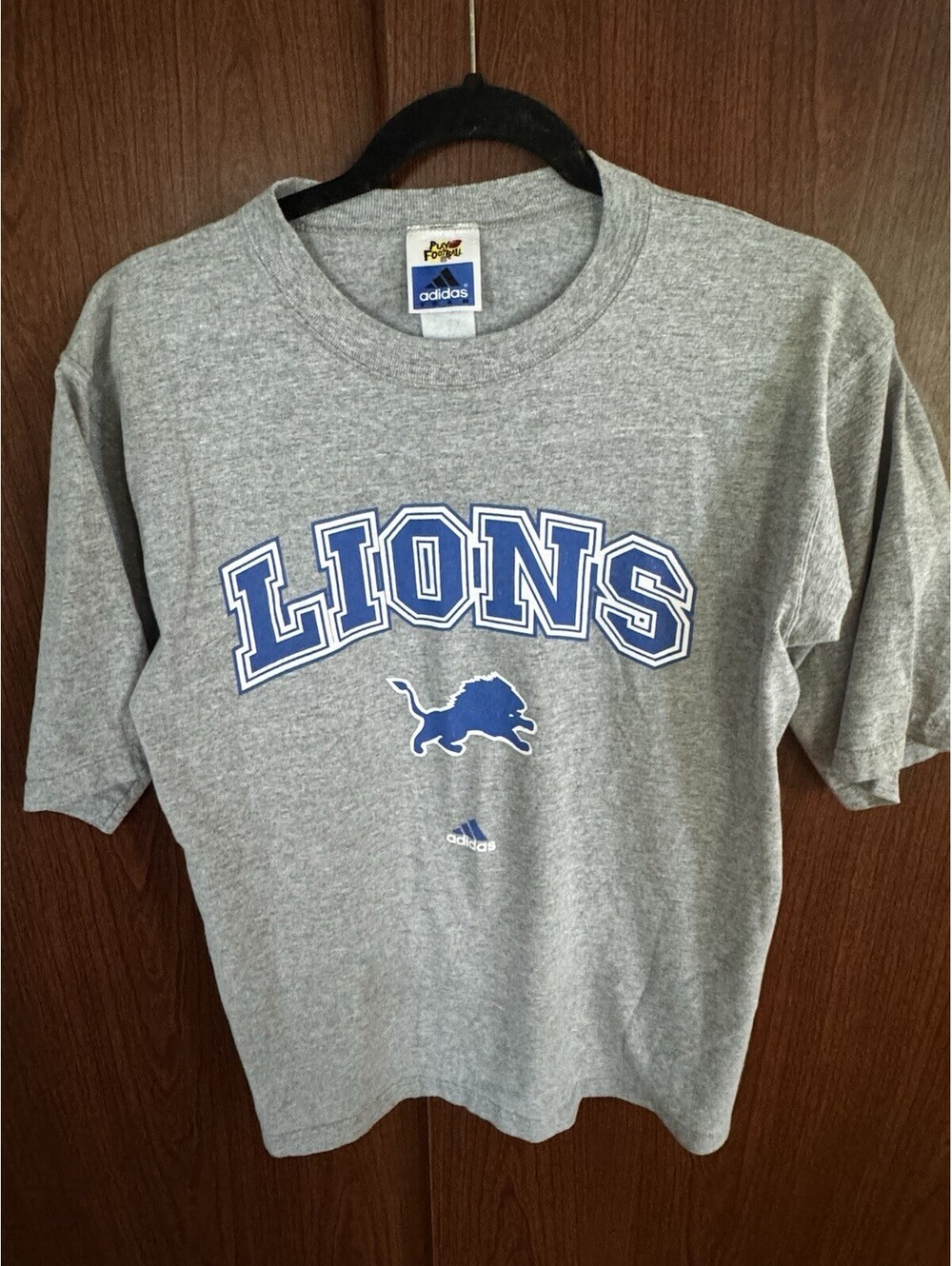 Vintage Adidas Detroit Lions Youth L Gray T Shirt NFL Play Football Y2K